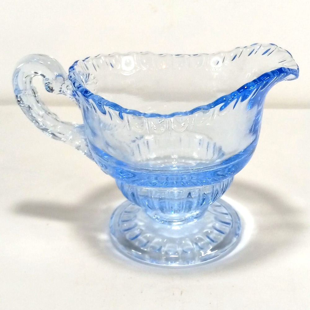 Individual Creamer Elegant Glass Footed Pale Blue Unknown Maker 2.75 inch